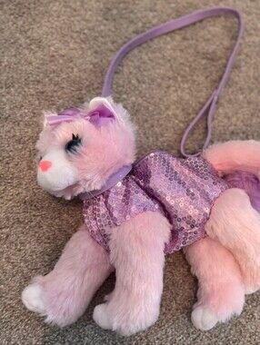 Plush Pink Sequin Cat Crossbody Purse Doll Carrier